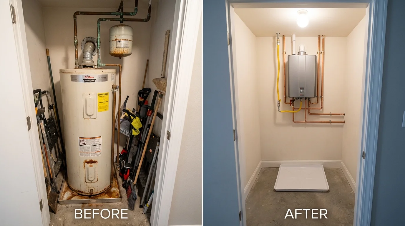 Tank water heater versus wall-mounted tankless unit comparison for Monroe, GA homeowners