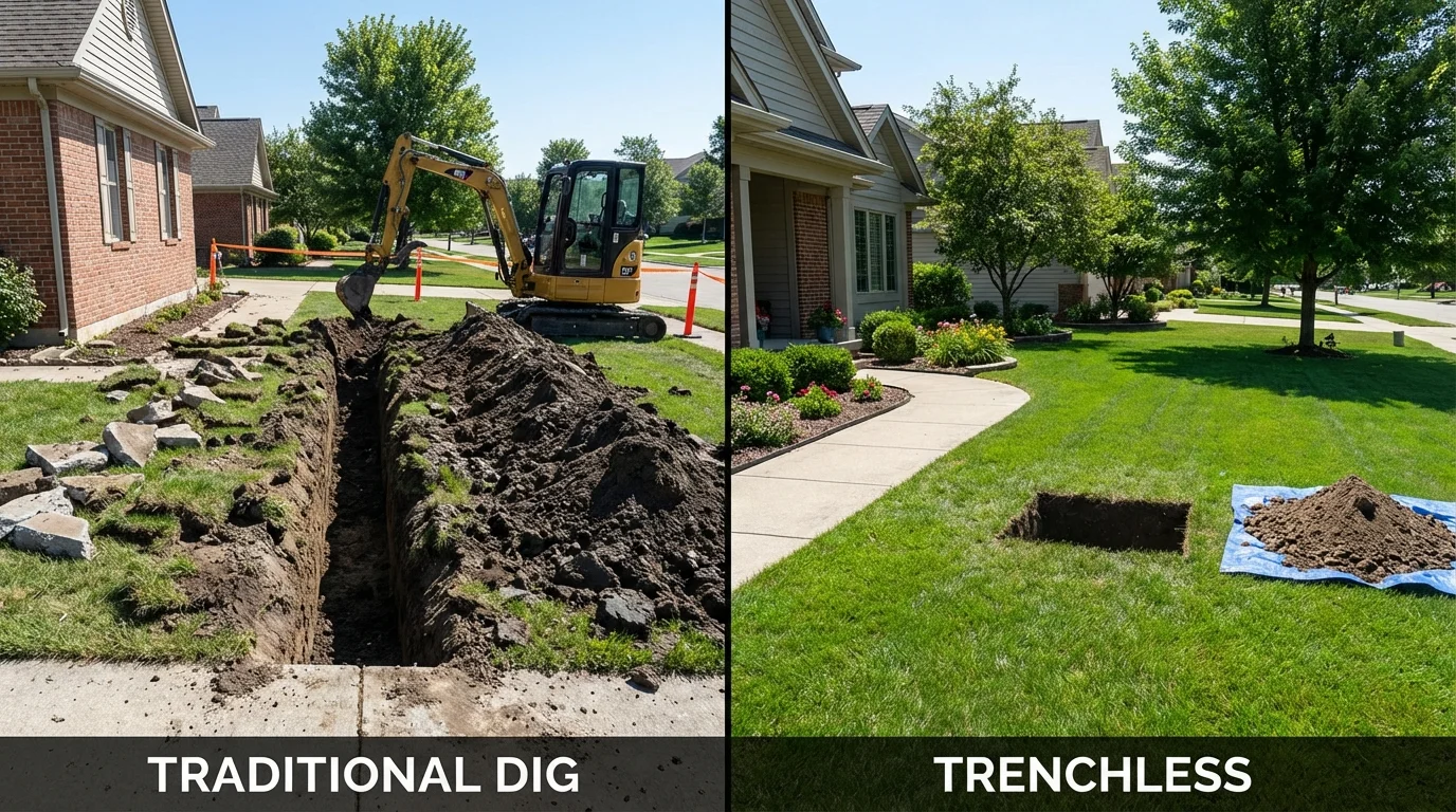 Trenchless sewer repair with minimal yard damage versus traditional excavation in Monroe, GA